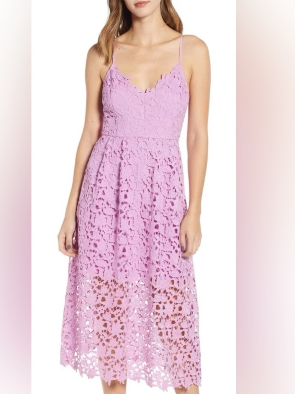 ASTR Lace Midi Dress In Light Orchird Size L